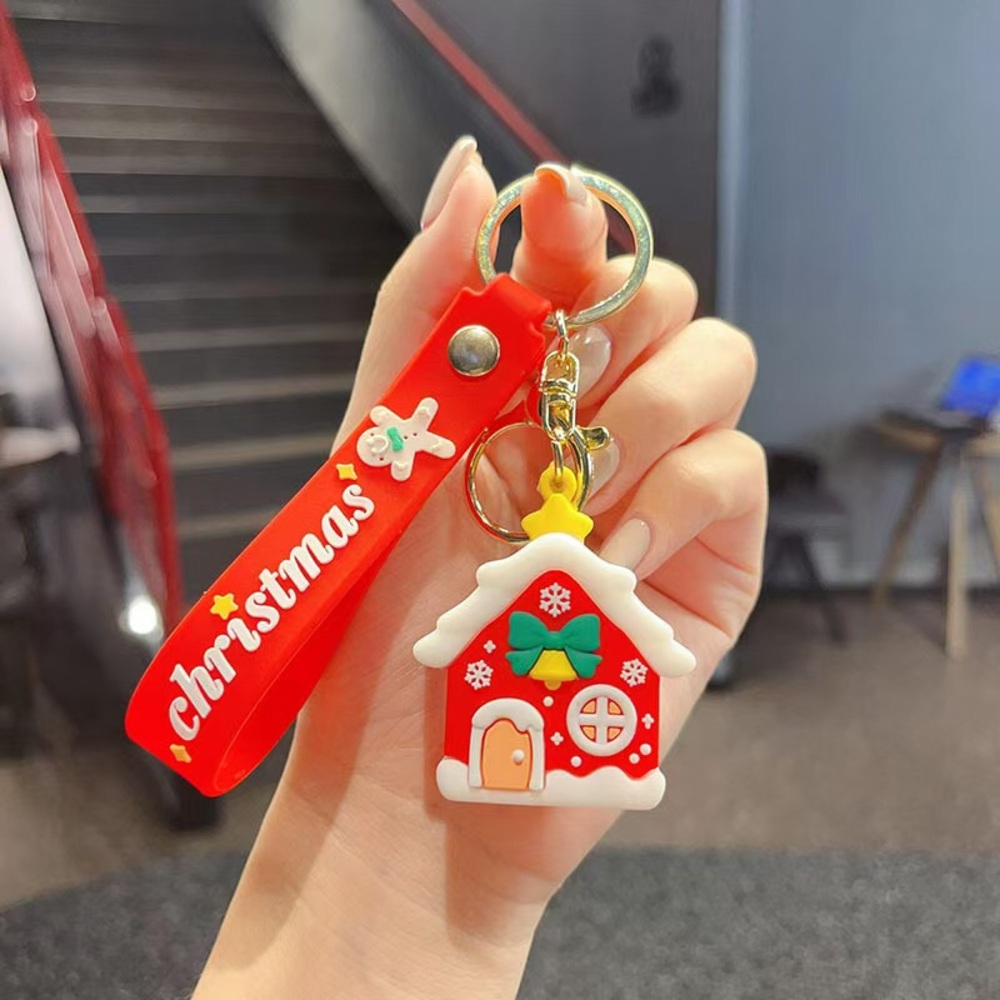 Red Christmas Gingerbread House Key & Card Holder Keychain